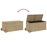 Garden Storage Box with Wheels Mix Beige 283L Poly Rattan 365319