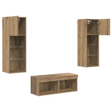 TV Wall Cabinets Wall-mounted 4 pcs Black Oak Engineered Wood 3402918