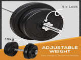 Dumbbell and Barbell Set with 65kg Adjustable Barbell Weights Set, for Home Gym - Black T3398P347580