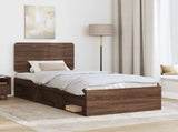 Bed Frame with Headboard Brown Oak 90 x 200 cm Solid Pine Wood 3412539