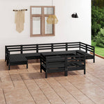 ZNTS 10 Piece Garden Lounge Set Black Solid Wood Pine 3083483