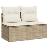 2 Piece Garden Sofa Set with Cushions Beige Poly Rattan Acacia 3325234
