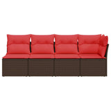 Garden Sofa with Cushion Brown 227 x 62 x 69 cm Poly Rattan 366227
