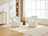 065 Chenille Fabric Accent Chair Armchair With Fabric Covered Wooden 360&deg Swivel Base, White W1397P388512