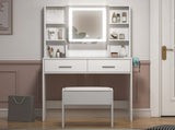 White, hemp surface particle board with triamine, 2 drawers and 4 shelves, dressing table set, LED 74629101