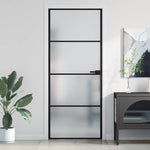 Interior Door Slim Black 83x201.5 cm Tempered Glass and Aluminium 155119