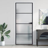 Interior Door Slim Black 83x201.5 cm Tempered Glass and Aluminium 155119