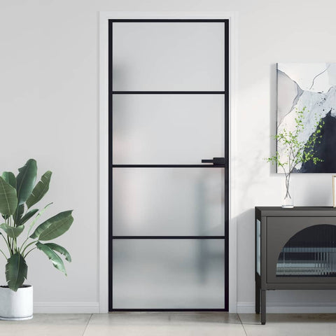 Interior Door Slim Black 83x201.5 cm Tempered Glass and Aluminium 155119