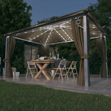 Gazebo with Curtain&LED String Lights 4x3 m Taupe Aluminium 3070337
