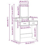 ZNTS Dressing Table with Drawers in Sonoma Oak - 79x41x140 cm 865138