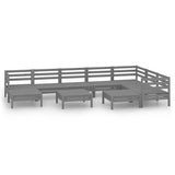 10 Piece Garden Lounge Set Solid Wood Pine Grey 3083031