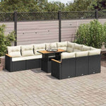 ZNTS 11 Piece Garden Sofa Set with Cushions Black Poly Rattan Acacia 3327535