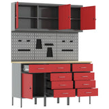 Work Cabinet 8 pcs Red and Grey Engineered Wood and Steel 3321447