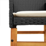 Garden Chairs with Cushions 2 pcs Black Poly Rattan&Solid Wood 368714