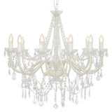 Chandelier with Beads White 12 x E14 Bulbs 281608