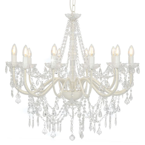 Chandelier with Beads White 12 x E14 Bulbs 281608
