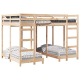 Triple Bunk Bed Frame Brown 140 x 200 cm Solid Pine Wood 3414564