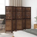 Room Divider 5 Panels Dark Brown Solid Wood Paulownia 358709