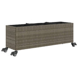 Garden Planter with Wheels and 3 Pots Grey 107x32x38 cm Poly Rattan 366421