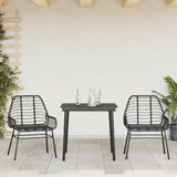 3 Piece Garden Dining Set Black Poly Rattan Glass 3334436