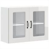 Kitchen Wall Cabinet with Glass Door Kalmar High Gloss White Engineered Wood 853609
