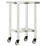 Kitchen Work Table with Wheels 55x55x85 cm Stainless Steel 376462