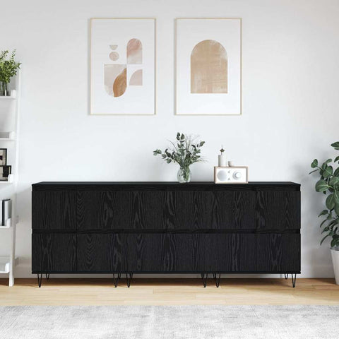 Sideboards 3 pcs Black oak 180 x 35 x 70 cm Engineered wood 3394526