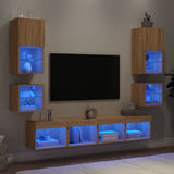 8 Piece TV Wall Units with LED Sonoma Oak Engineered Wood 3216592
