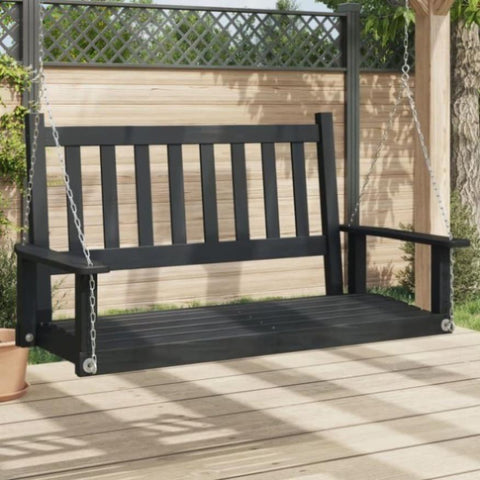 ZNTS Garden Swing Bench with Metal Chains Black Solid Wood Fir 4008978