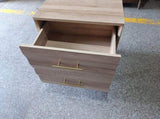 Oak-colored double-drawer bedside table, medieval-style modern bedroom storage unit with metal W6296P537665