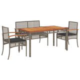 4 Piece Garden Dining Set with Cushions Grey Poly Rattan 3213576