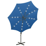 ZNTS Cantilever Garden Parasol with Pole and LED Lights Azure Blue 300 cm 312341