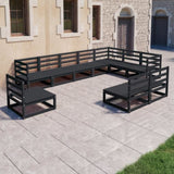 ZNTS 10 Piece Garden Lounge Set Black Solid Pinewood 3075798