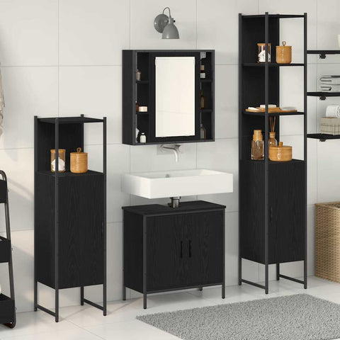 Bathroom Furniture Set with Door 4 pcs Black 33 x 33 x 185.5 cm 3334429