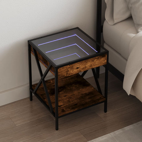 Bedside Table with Infinity LED Smoked Oak 40x40x49 cm 3284098