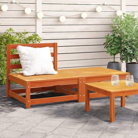 Garden Sofa Armless with Footstool Wax Brown Solid Wood Pine 837960