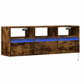 TV Wall Cabinet with LED Lights Smoked Oak 130x31x45 cm 852345