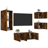 5 Piece TV Wall Units with LED Smoked Oak Engineered Wood 3216829