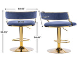 2pcs Blue Corduroy Swivel Bar Stools with Gold Plated Trumpet Base and Height Adjustable Gas Lift 52678700