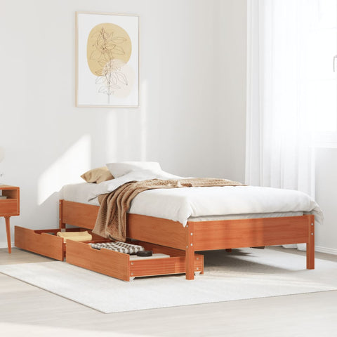 ZNTS Bed Frame without Mattress Wax Brown 90x190 cm Single Solid Wood Pine 3301733
