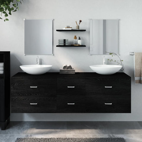 5 Piece Bathroom Furniture Set Black Engineered Wood 242563