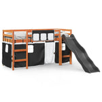 Kids' Loft Bed with Curtains White&Black 80x200 cm Solid Wood Pine 3309071