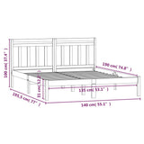 Bed Frame Natural Pine Solid pine wood Double Decorative Inlays 3100564