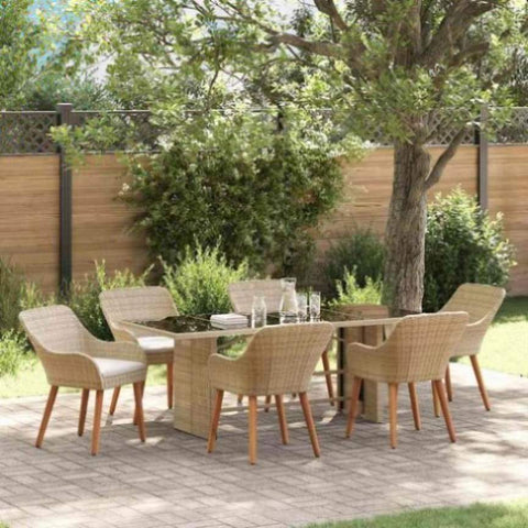 Garden Dining Set with Cushion 7 pcs Beige Poly Rattan 3261629