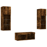 4 Piece TV Wall Cabinets with LED Lights Smoked Oak 3216580