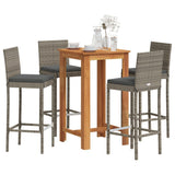 5 Piece Garden Bar Set Grey Solid Wood Acacia and Poly Rattan 3295297