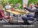 Garden Table for 6, 150 cm Rectangular Outdoor Dining Table with 5 cm Umbrella Hole, Wood Effect T3398P328056