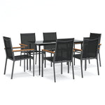 7 Piece Garden Dining Set Black Textilene and Steel 3187036