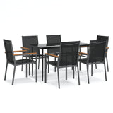 7 Piece Garden Dining Set Black Textilene and Steel 3187036