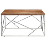 Coffee Table Silver Stainless Steel and Solid Wood Acacia 349959